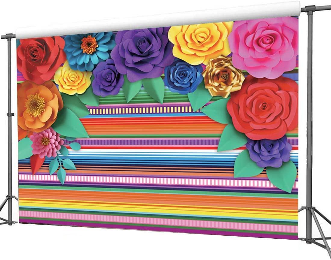 Mexican Fiesta Theme Party Colorful Striped Backdrop Fiesta Cinco De Mayo Paper Flowers Background - Hibrides