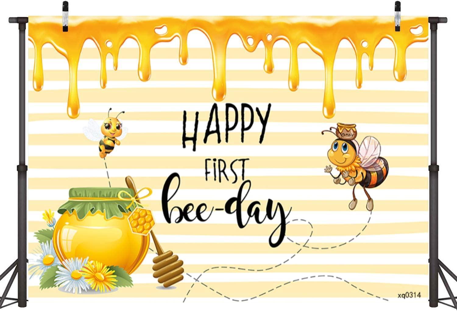 Happy 1st Bee-Day Backdrop Honey Bumble Bee Theme Baby Shower Party Decorations - Hibrides