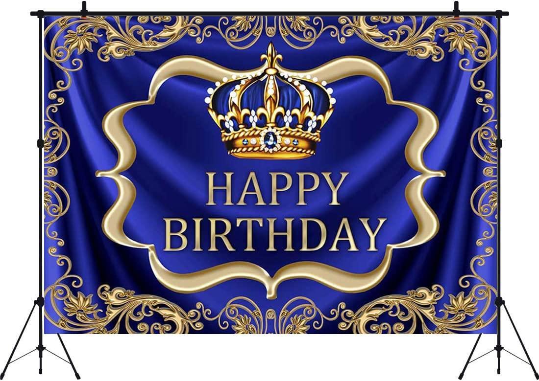 Royal Blue and Gold Happy Birthday Backdrop 7x5ft Little Baby Boy Prince King Crown Photography Background - Hibrides