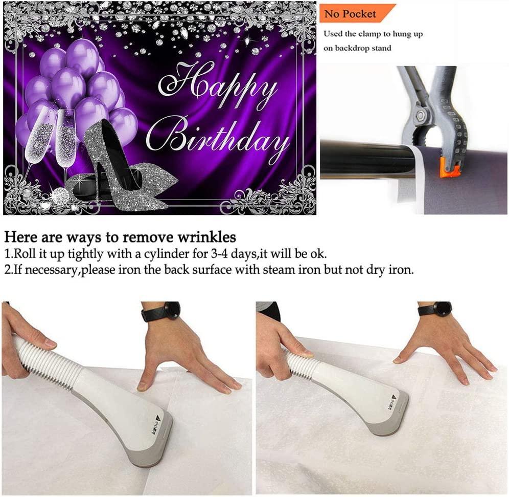 Silver Purple Birthday Photography Backdrops 7x5ft Purple Balloons Silver High Heels Champagne Birthday Party Banner Decoration - Hibrides