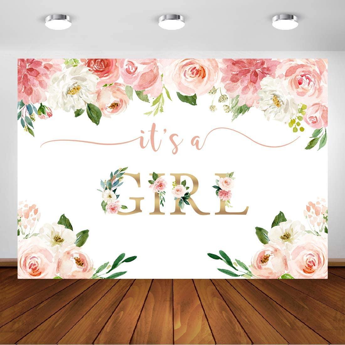 It's a Girl Baby Shower Backdrop Watercolor Pink Floral Photography Background 7x5ft - Hibrides