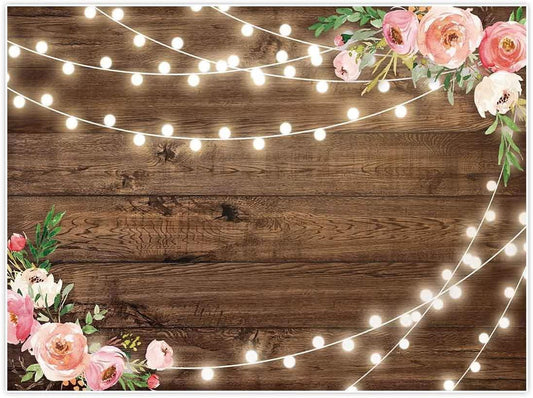 Fabric Rustic Floral Wooden Backdrop for Baby Shower Bridal Wedding Studio Photography - Hibrides
