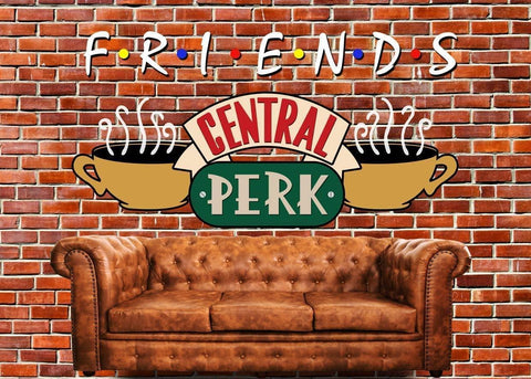 Friends Central Perk Theme Backdrop Red Brick Wall Retro Pub Sofa and Coffee for 80s 90s - Hibrides