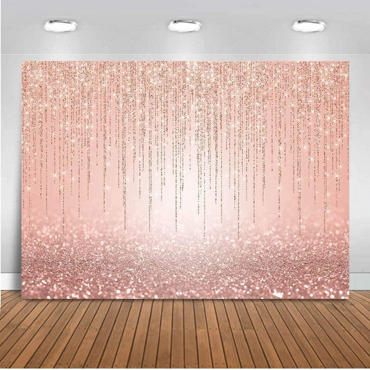 Rose Gold Glitter Backdrop Sweet 16th Girl's Birthday Party Decorations Photo Backdrops - Hibrides