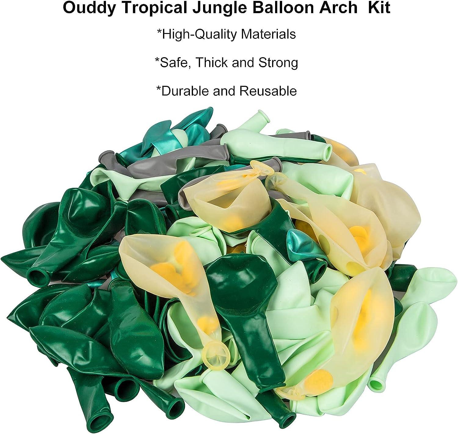 139pcs Metallic Gold Green Confetti Balloons with Tropical Palm Leaves for Animal Wild One Birthday - Hibrides