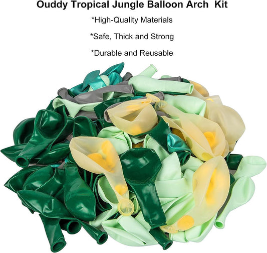 139pcs Metallic Gold Green Confetti Balloons with Tropical Palm Leaves for Animal Wild One Birthday - Hibrides