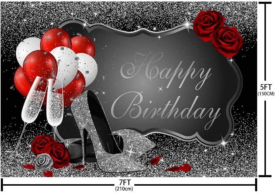 Glitter Silver Happy Birthday Party Decorations Backdrop for Women - Hibrides