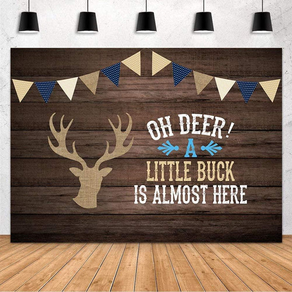 Oh Deer Boy Baby Shower Gray Rustic Wood Backdrops Birthday Party Decoration - Hibrides
