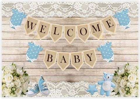 Rustic Welcome Baby Backdrop Background for boy Boys Birthday Photo Shoot Booth - Hibrides
