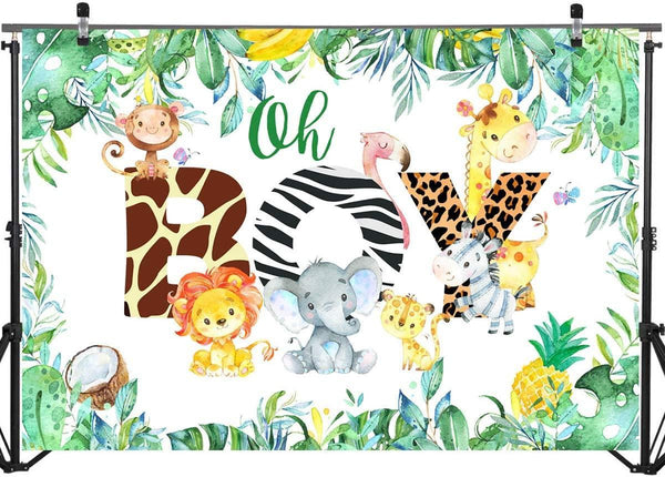 Oh Boy Backdrop Jungle Safari Boy Baby Shower Photo Booth Backdrops Jungle Animals Lion Elephant Party Decorations - Hibrides