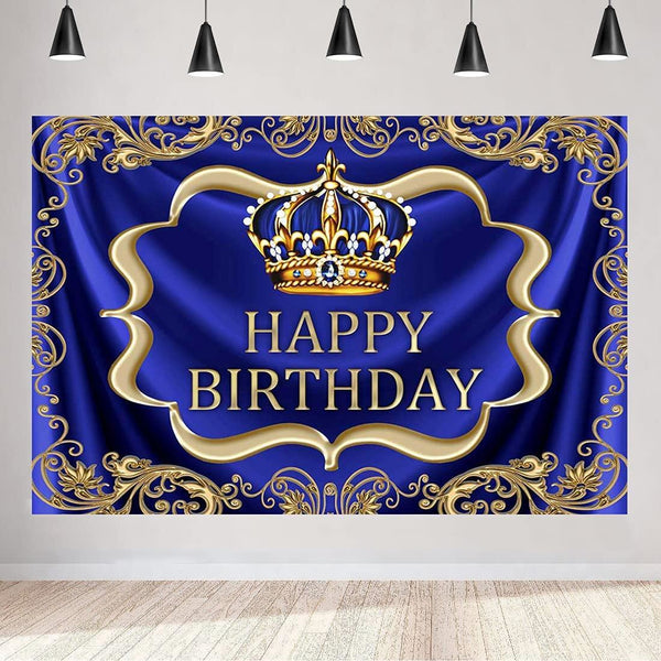 Royal Blue and Gold Happy Birthday Backdrop 7x5ft Little Baby Boy Prince King Crown Photography Background - Hibrides