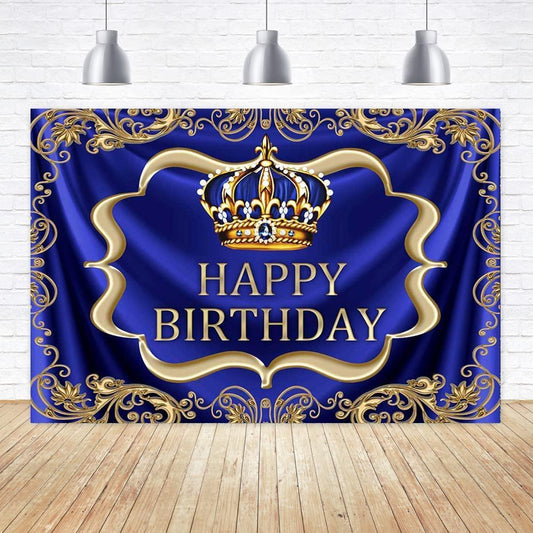 Royal Blue and Gold Happy Birthday Backdrop 7x5ft Little Baby Boy Prince King Crown Photography Background - Hibrides