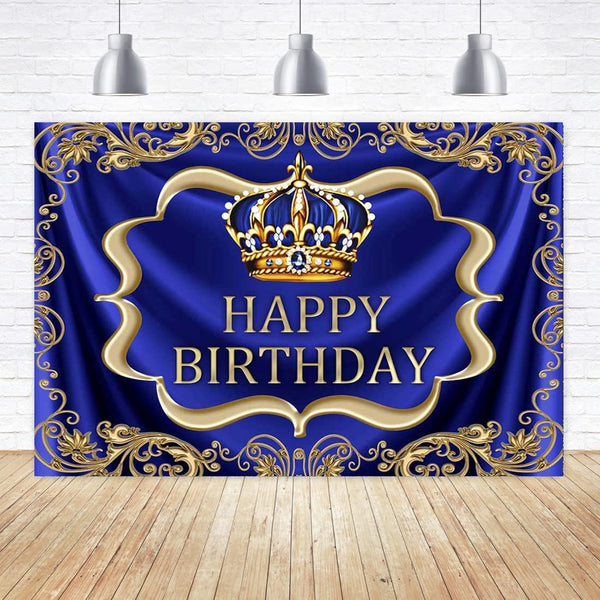 Royal Blue and Gold Happy Birthday Backdrop 7x5ft Little Baby Boy Prince King Crown Photography Background - Hibrides