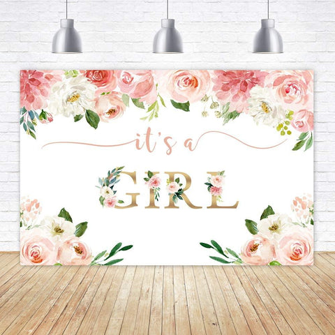 It's a Girl Baby Shower Backdrop Watercolor Pink Floral Photography Background 7x5ft - Hibrides