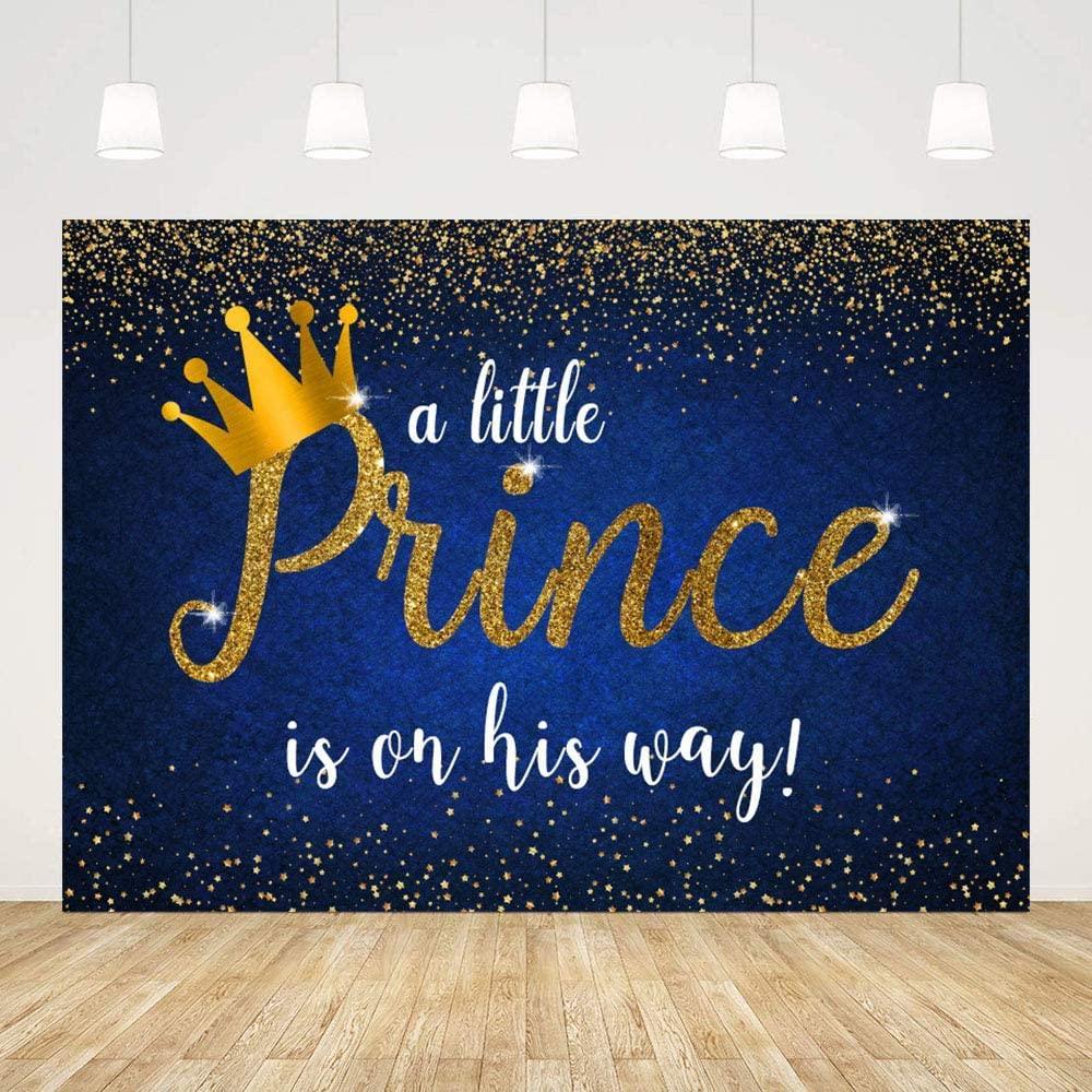 Prince Baby Shower Decoration Backdrop Royal Blue Gold Crown for Boy Baby Shower Party Photography Background - Hibrides