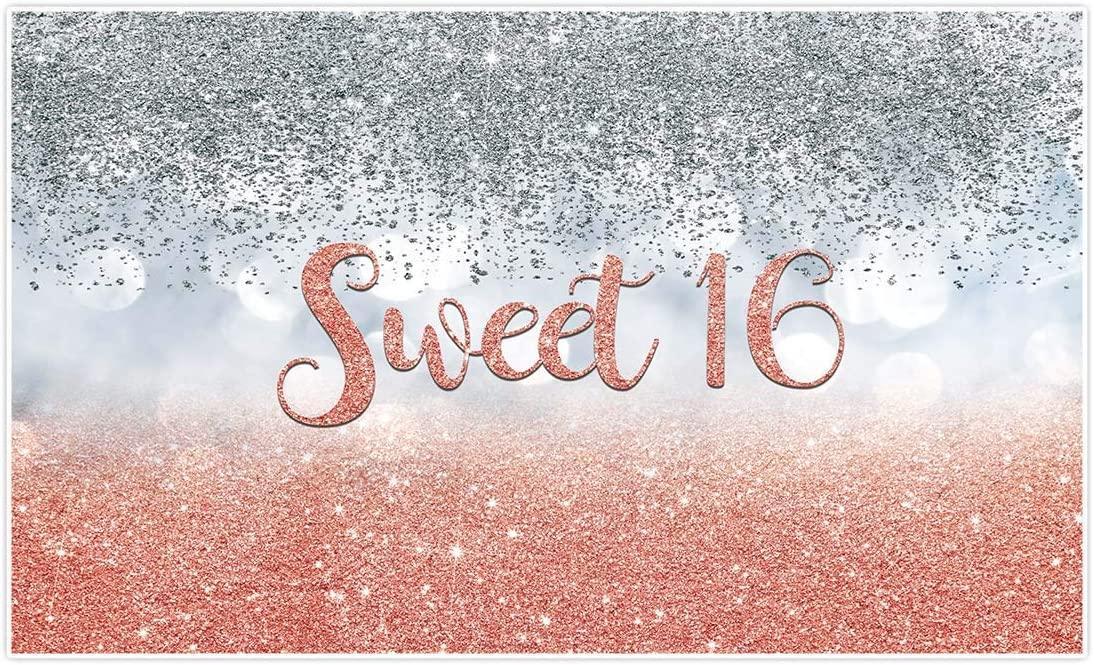 Sweet 16 Silver Blue Bokeh Glitter Backdrop 7x5ft for Girls Happy 16th Birthday Party Decorations - Hibrides