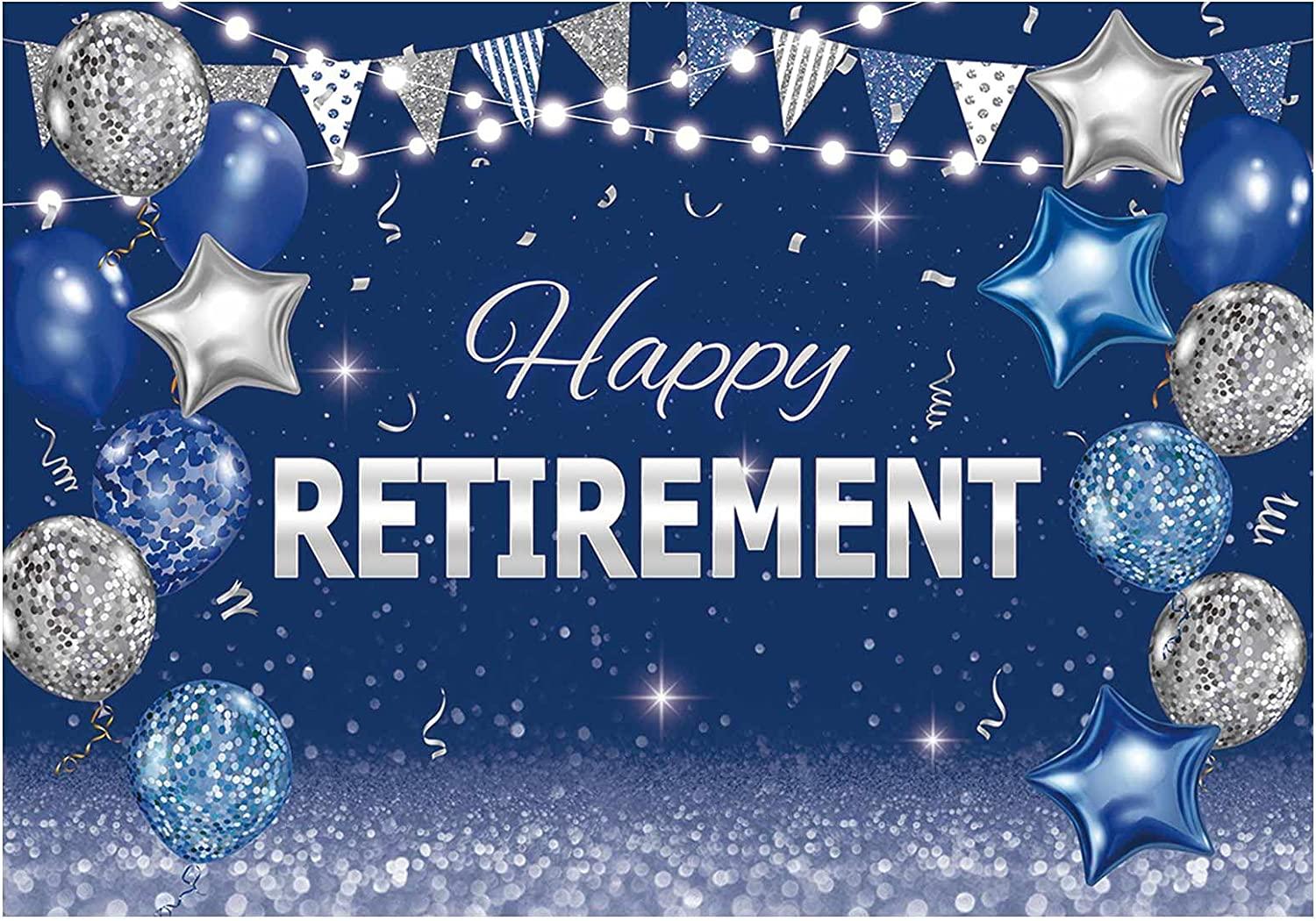 Happy Retirement Party Backdrop Blue and Silver Congrats Retire Photography Background - Hibrides