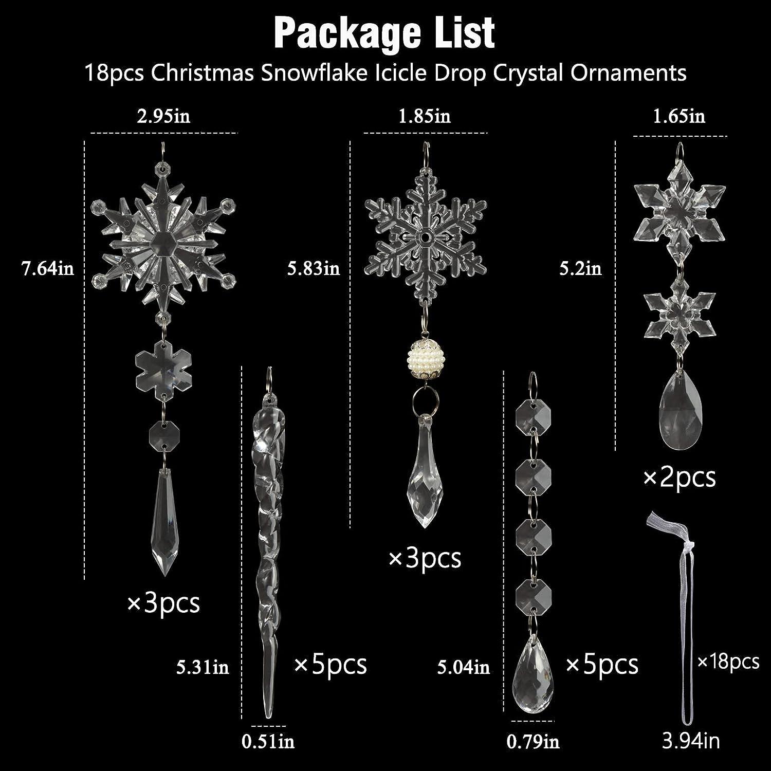 18pcs Christmas Tree Decoration Crystal Ornaments - Hanging Acrylic Christmas Snowflake Icicle Drop Crystal Ornaments for Christmas Tree - Hibrides
