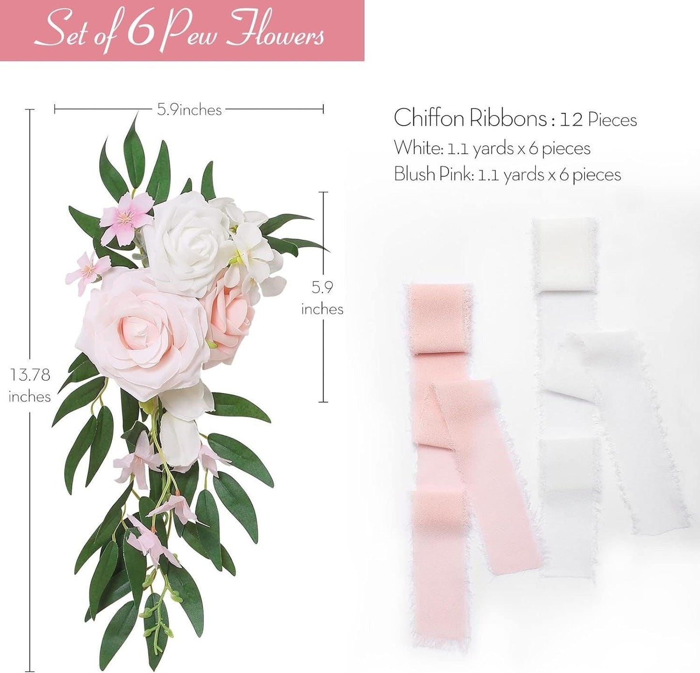 6pcs Outdoor Wedding Aisle Decorations Wedding Chair Decor for Wedding Ceremony White Wedding Artificial Flowers for Chair Decor Pew Flowers