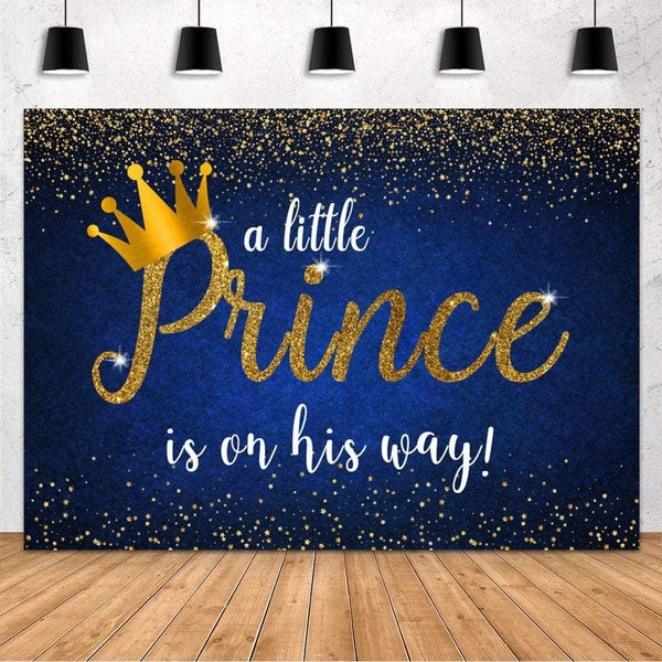 Prince Baby Shower Decoration Backdrop Royal Blue Gold Crown for Boy Baby Shower Party Photography Background - Hibrides