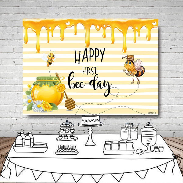 Happy 1st Bee-Day Backdrop Honey Bumble Bee Theme Baby Shower Party Decorations - Hibrides
