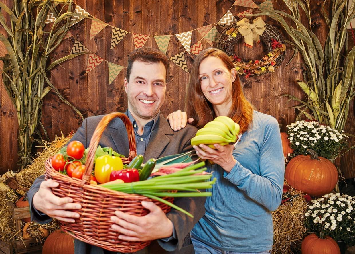 7x5FT Fall Thanksgiving Photo Backdrop Rustic Wood Board Barn Harvest Photography Background - Hibrides