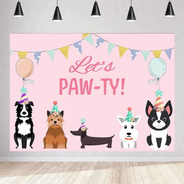 7x5ft Puppy Dog Happy Birthday Themed Backdrops Pet Pink Girl Photography Backdrop - Hibrides