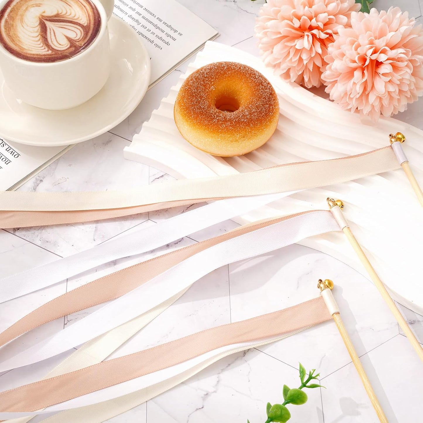 Handmade Wedding Ribbon Sticks with Bells White Champagne Streamers