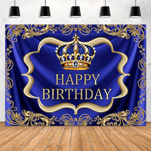 Royal Blue and Gold Happy Birthday Backdrop 7x5ft Little Baby Boy Prince King Crown Photography Background - Hibrides