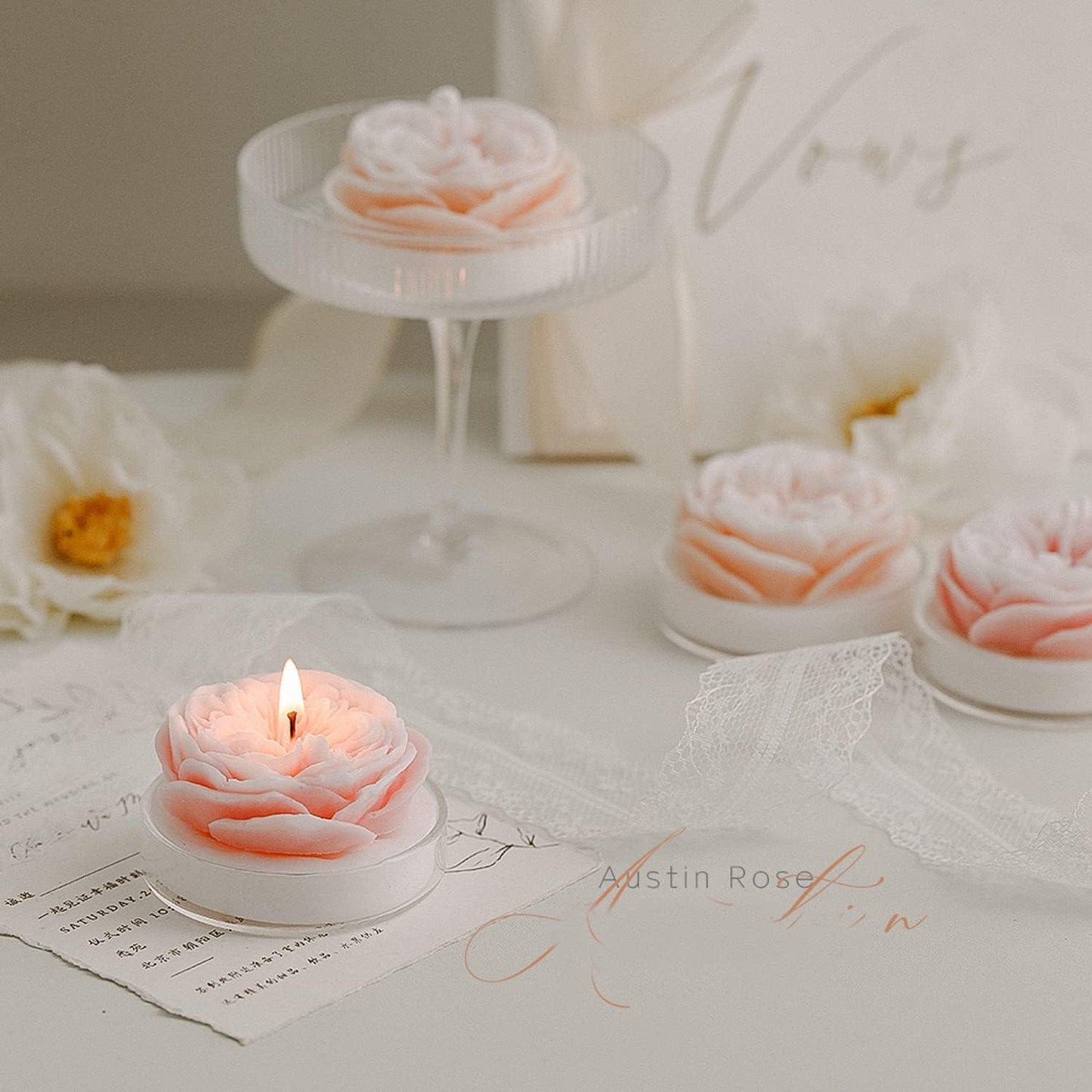 Set of 5 Rose Scented Candle,Handmade Aroma Soy Wax Decorative Candle for Valentine's Day - Hibrides