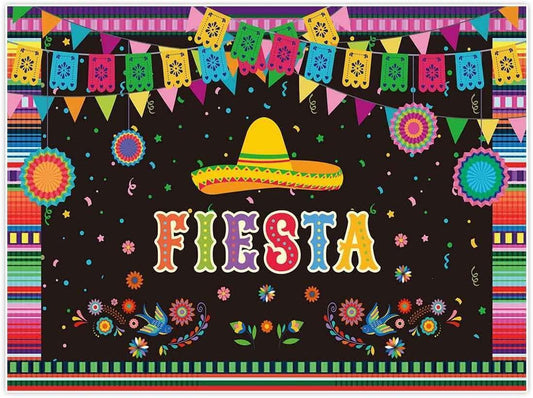 Mexican Fiesta Theme Backdrop for Photography Festival Birthday Party Decor Cinco De Mayo Carnival Colorful Flags - Hibrides
