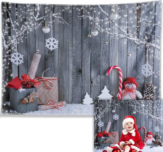 7x5ft Fabric Christmas Photography Backdrop Winter Snowman Santa Gift - Hibrides