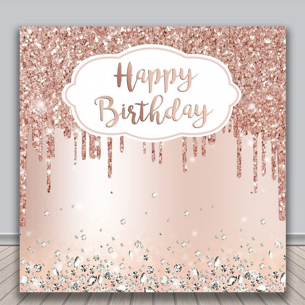 Pink Rose Golden Birthday Party Backdrop Glitter Diamonds Happy Birthday Background - Hibrides