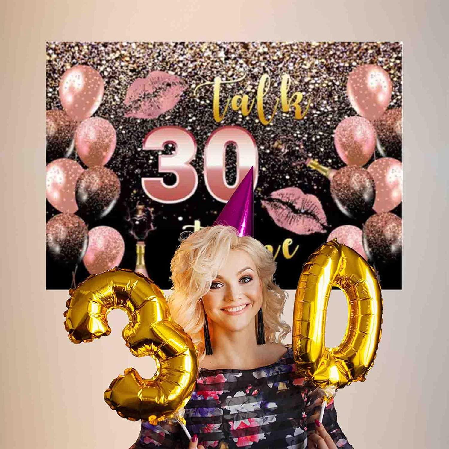 30th Birthday Party Backdrop Talk Thirty to me Rose Gold Women Girls Bday Background - Hibrides