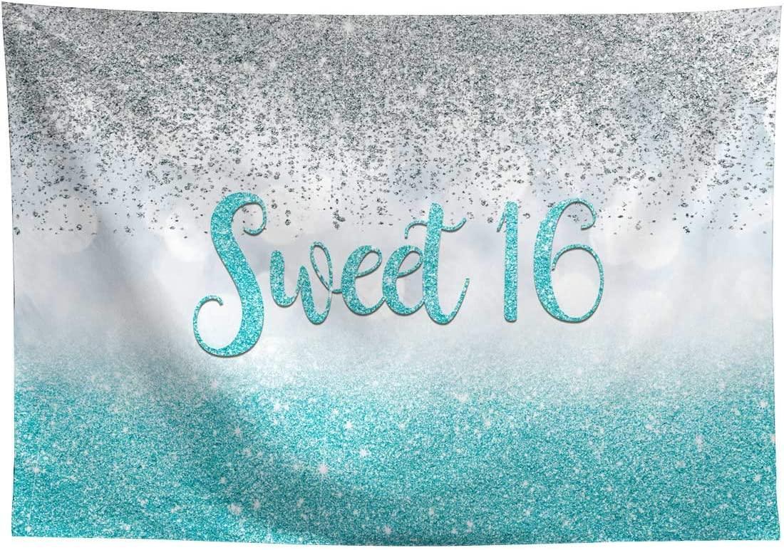 Sweet 16 Silver Blue Bokeh Glitter Backdrop 7x5ft for Girls Happy 16th Birthday Party Decorations - Hibrides