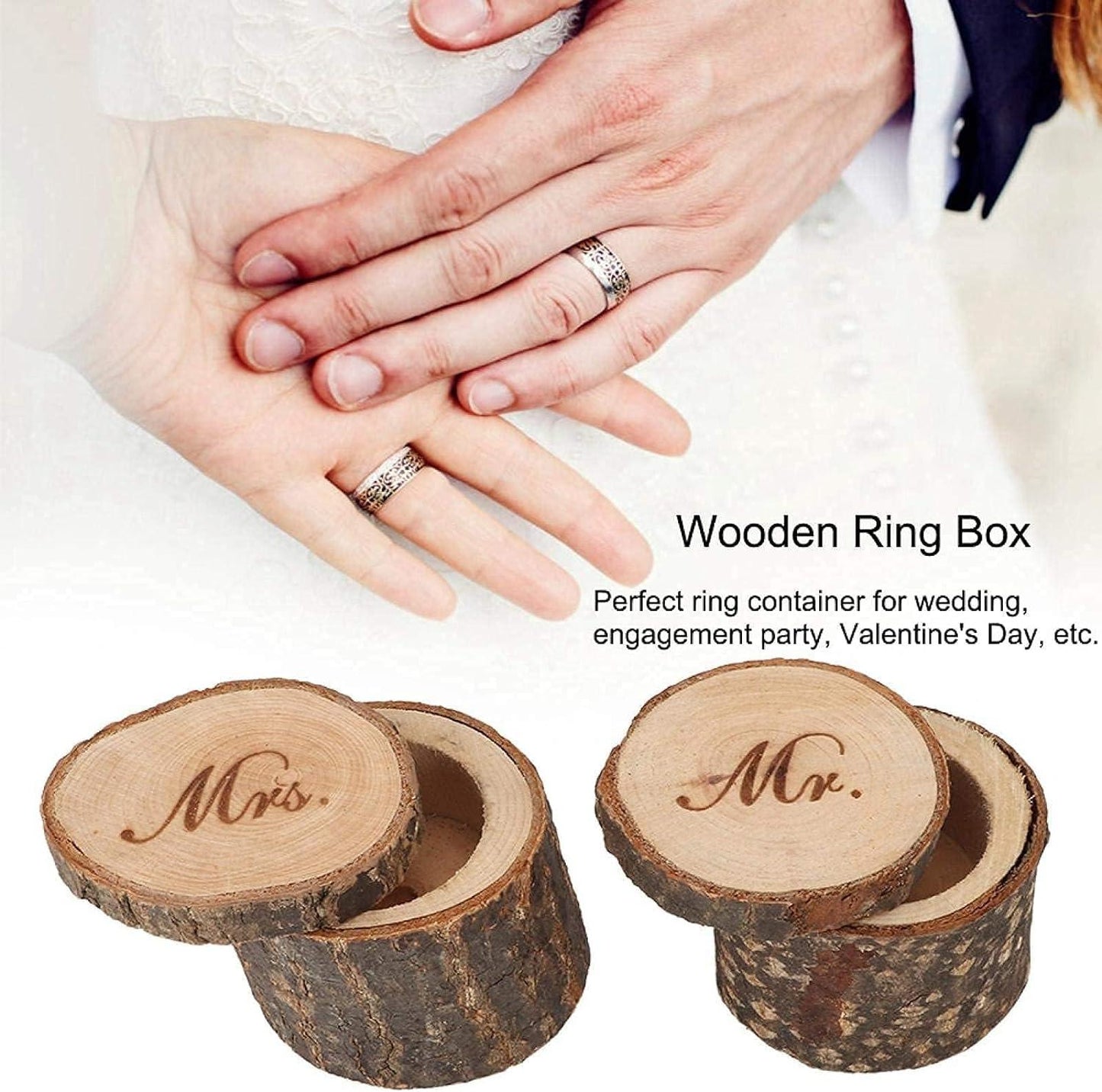 2pcs Ring Box for Wedding Ceremony, Wedding Ring Box, Small Wooden Box Rustic Mr and Mrs Ring Bearer Box - Hibrides