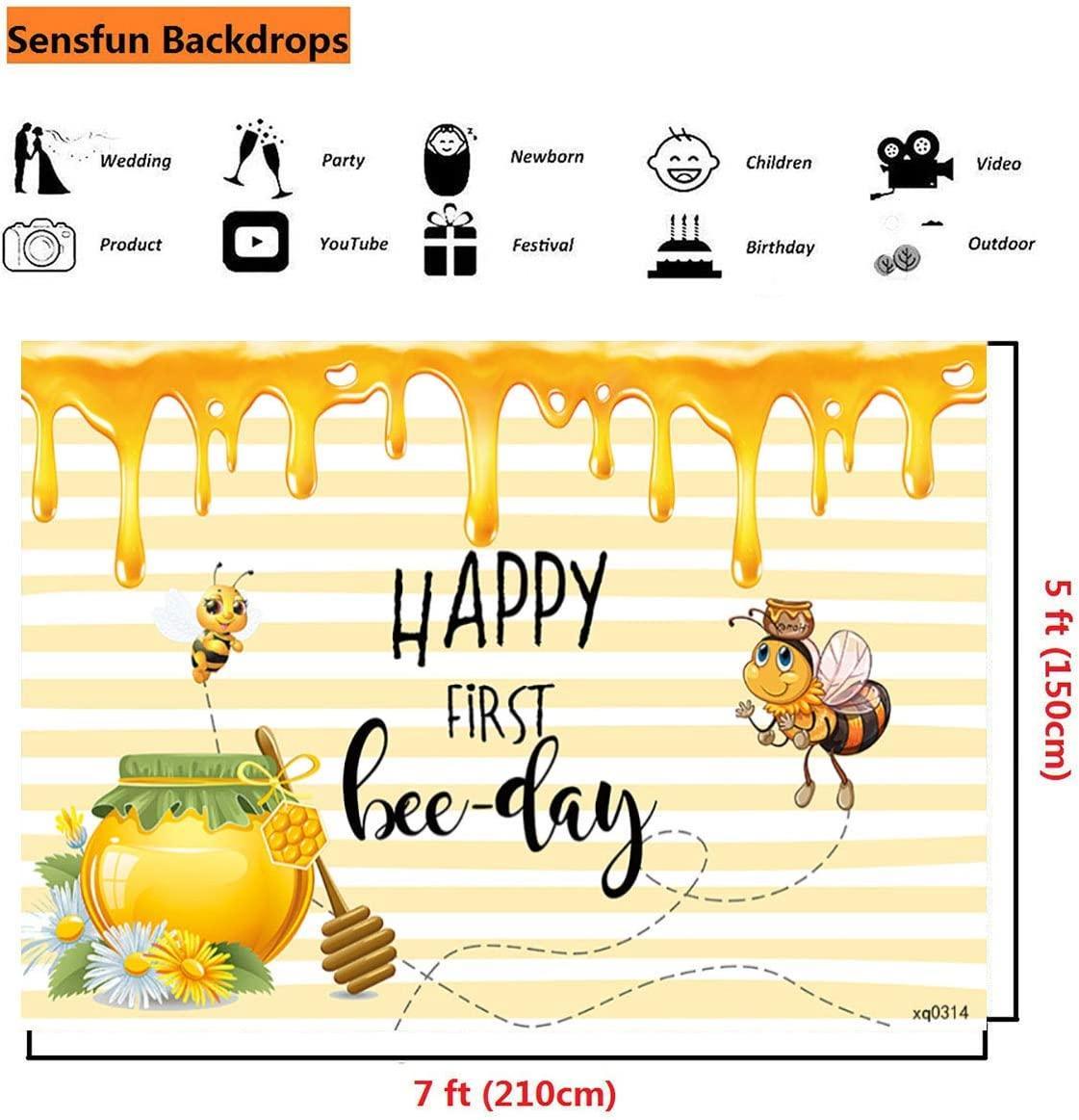 Happy 1st Bee-Day Backdrop Honey Bumble Bee Theme Baby Shower Party Decorations - Hibrides