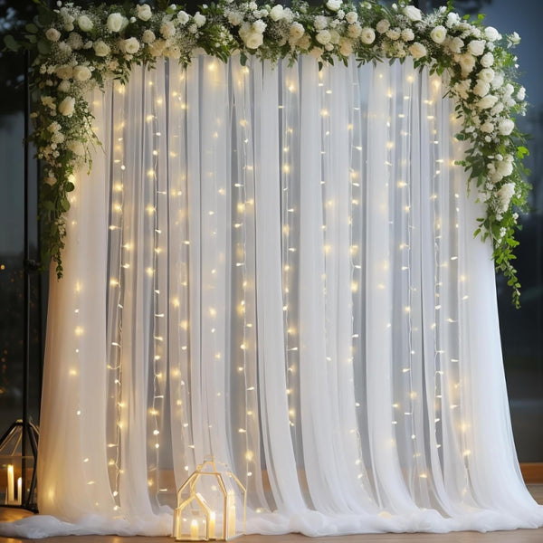 10x10FT White Backdrop Curtains for Wedding - White Curtain lights Wedding Backdrop Decorations