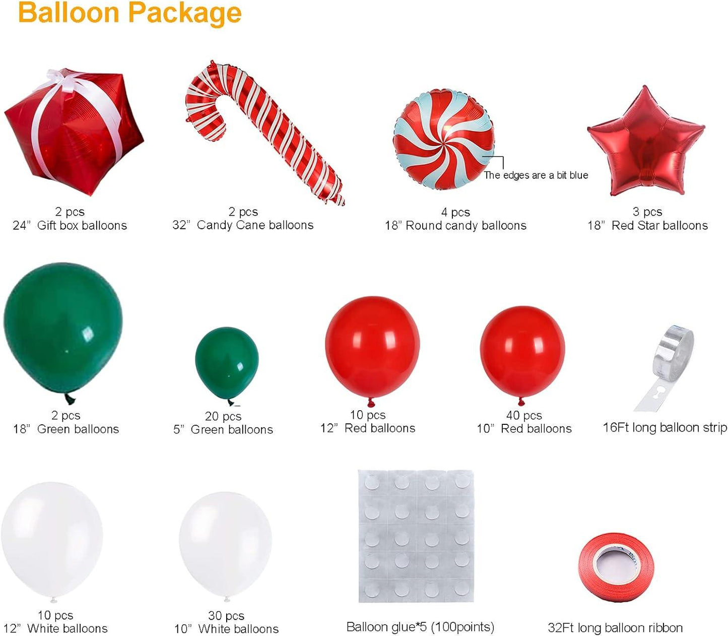 119pcs Christmas Balloon Garland Arch kit with Xmas Green Red White Candy Balloons Gift Box - Hibrides