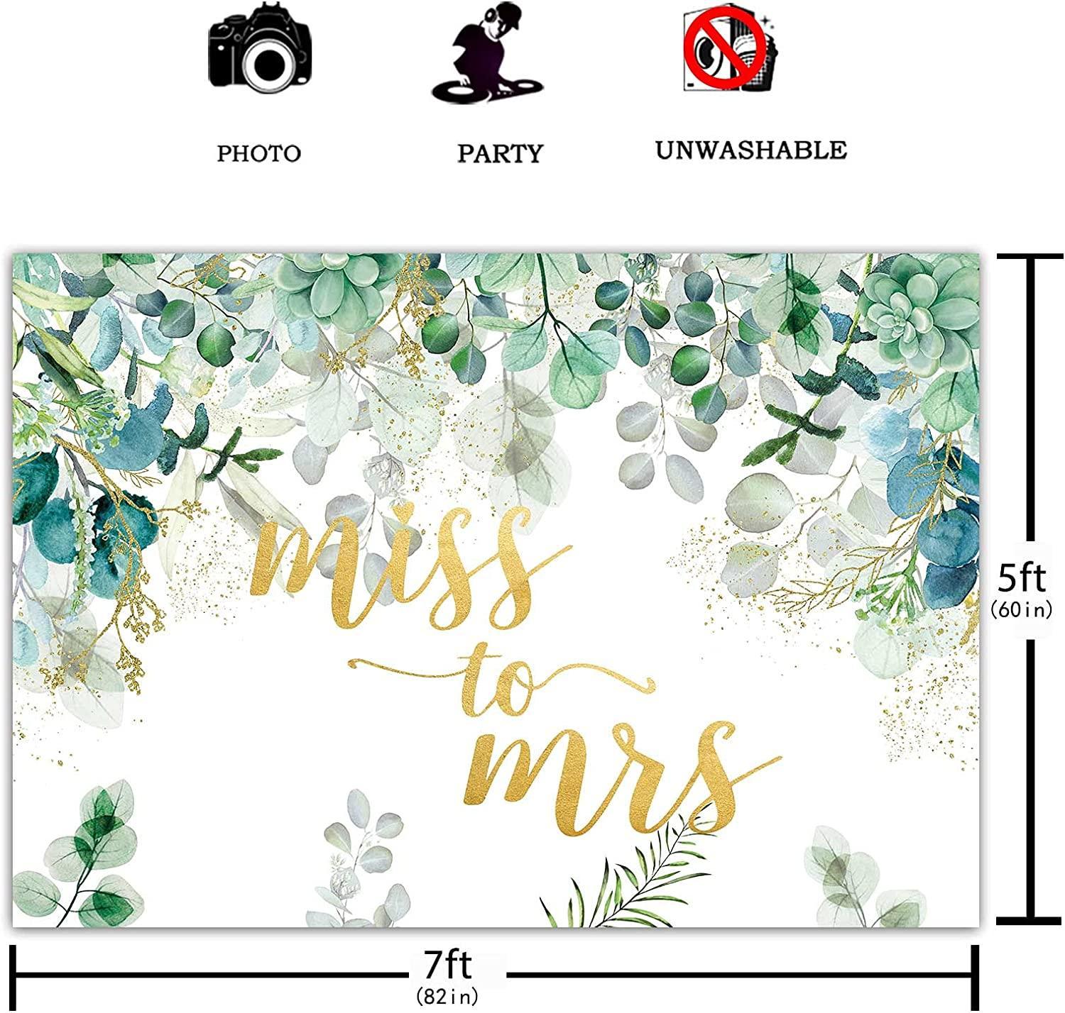 7x5ft Rustic Miss to Mrs Bridal Shower Backdrop Green Forest Leaves Floral Background - Hibrides