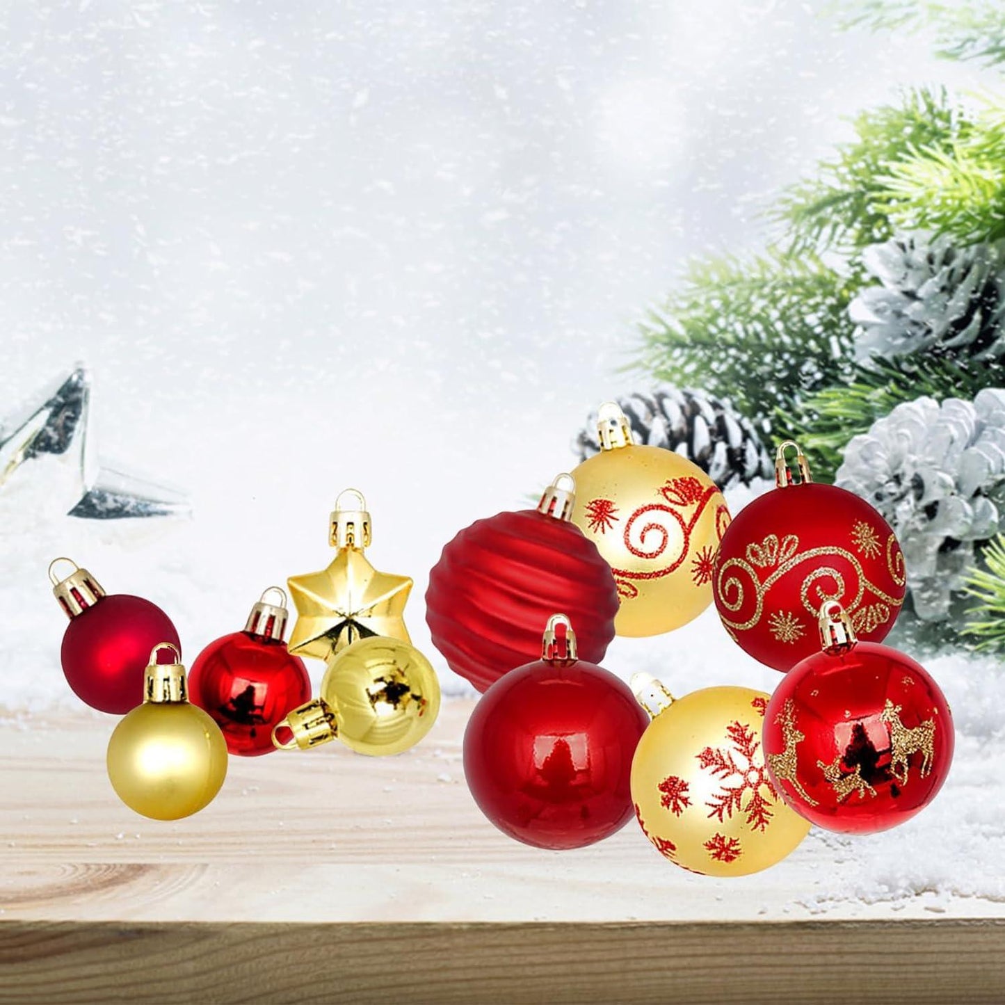 44Pcs Rose and Gold Christmas Tree Ornaments Christmas Balls Ornaments Set, Shatterproof Plastic Xmas Balls Set Festival Home Party Decors - Hibrides