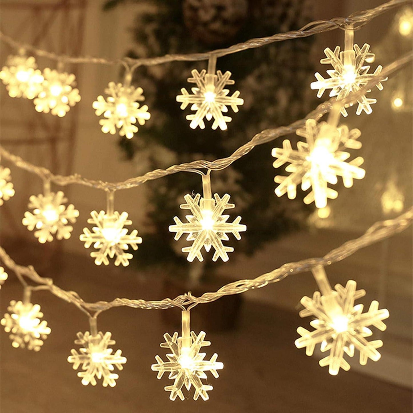 20ft 40 LED Snowflake String Lights Battery Operated Fairy Lights for Bedroom Room Party Home Xmas Decor - Hibrides