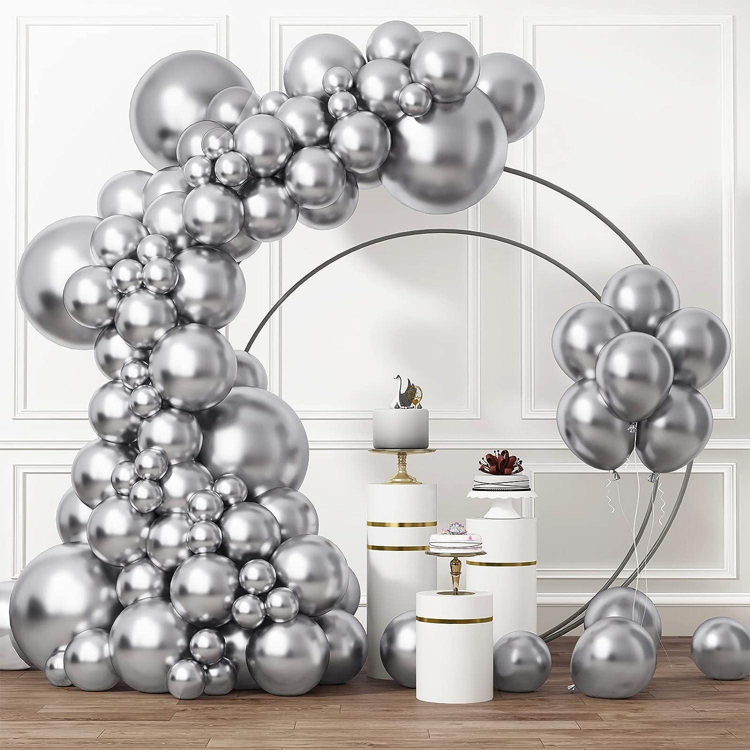 105pcs 5/10/12/18 Inch Metallic Silver Balloon Garland for Birthday Wedding Baby Shower Graduation Party Decorations - Hibrides