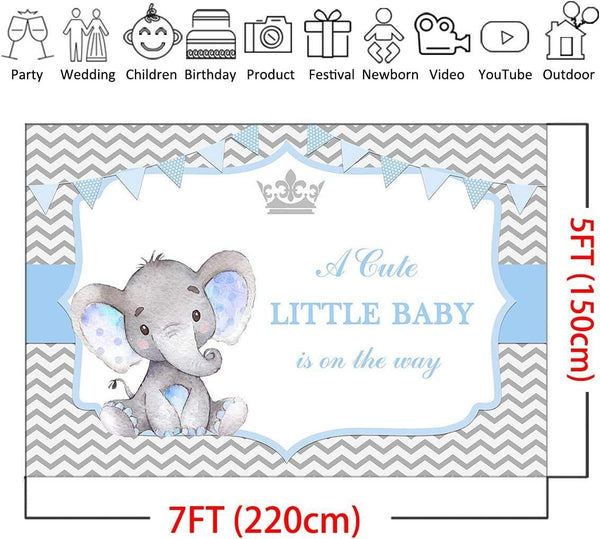 Boy Elephant Baby Shower Backdrop Little Baby Elephant Baby Shower Photography Background - Hibrides