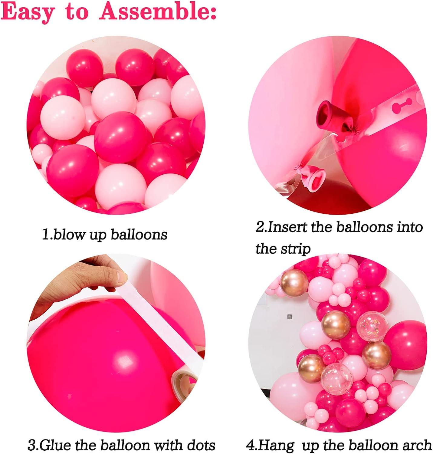 142pcs Hot Pink Rose Gold Balloons with Confetti Balloons for Girl's Birthday Bridal Baby Shower - Hibrides