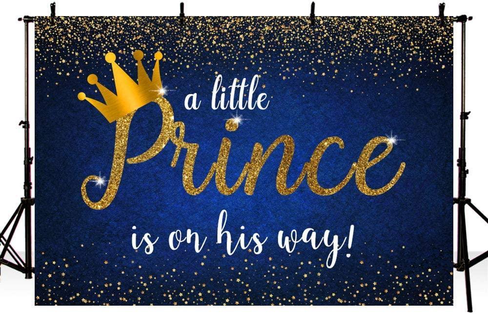 Prince Baby Shower Decoration Backdrop Royal Blue Gold Crown for Boy Baby Shower Party Photography Background - Hibrides