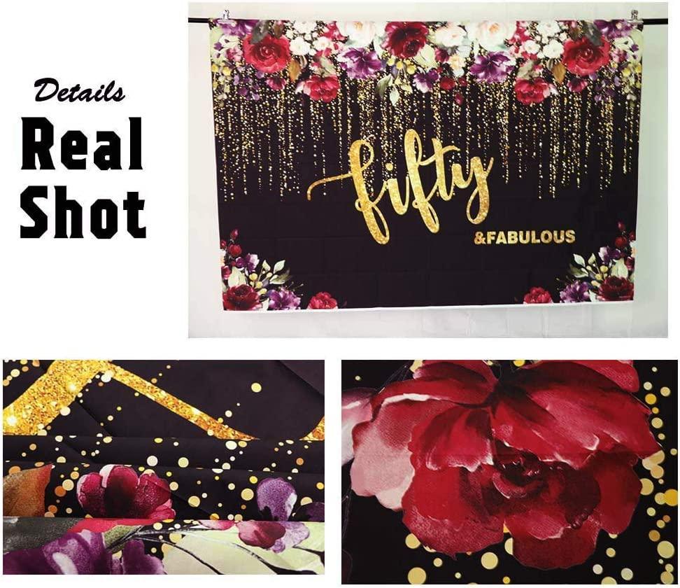 Flowers Gold 50th Birthday Party Backdrop Adult Lady Golden Glitter Photography Background - Hibrides