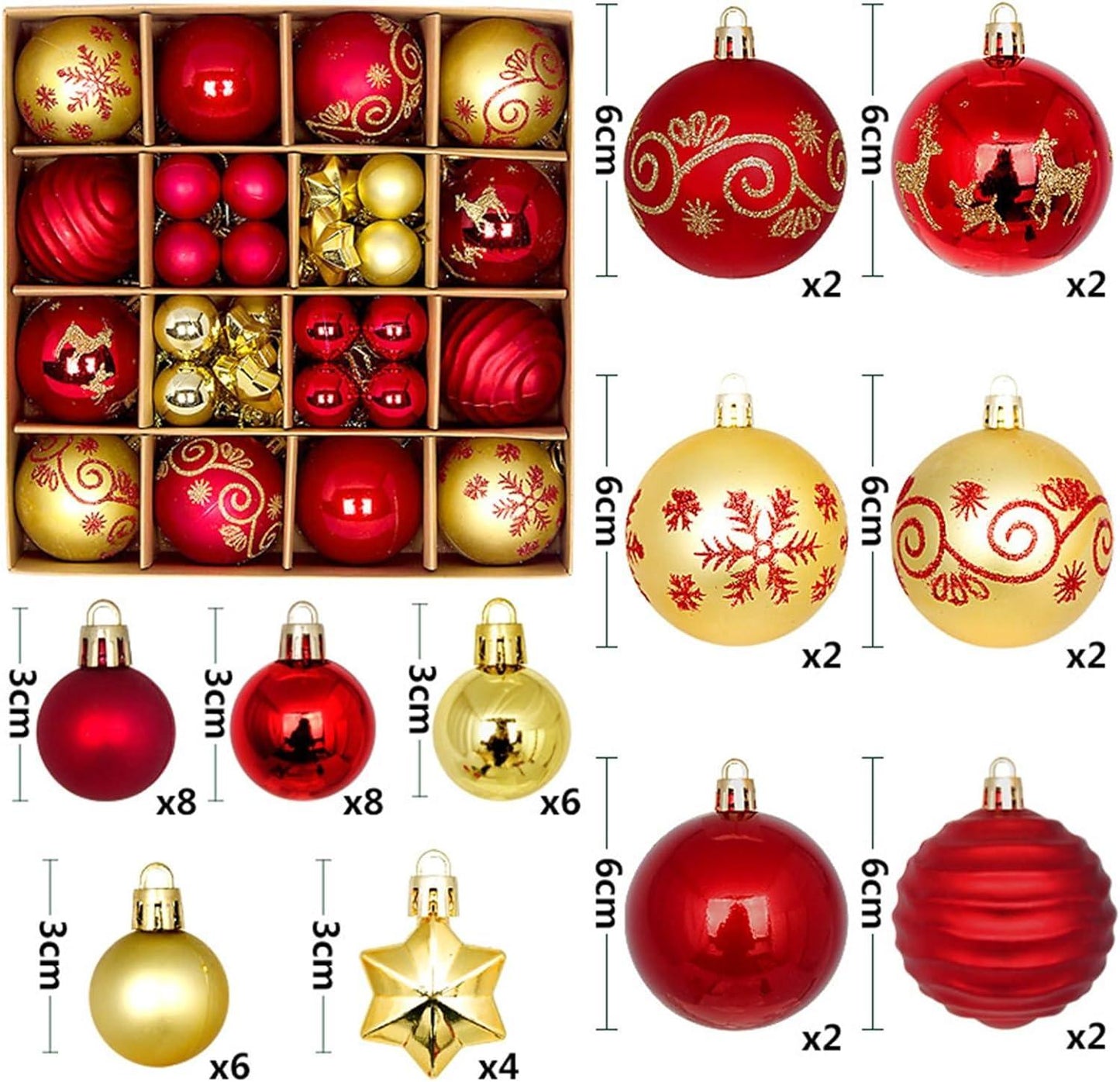 44Pcs Rose and Gold Christmas Tree Ornaments Christmas Balls Ornaments Set, Shatterproof Plastic Xmas Balls Set Festival Home Party Decors - Hibrides