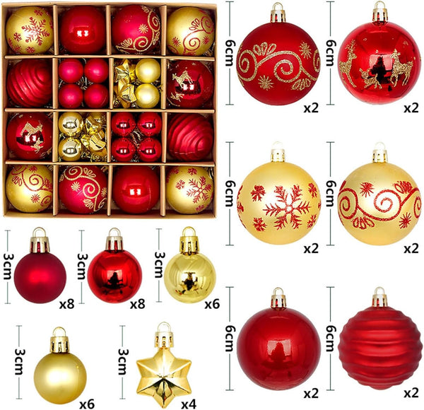 44Pcs Rose and Gold Christmas Tree Ornaments Christmas Balls Ornaments Set, Shatterproof Plastic Xmas Balls Set Festival Home Party Decors