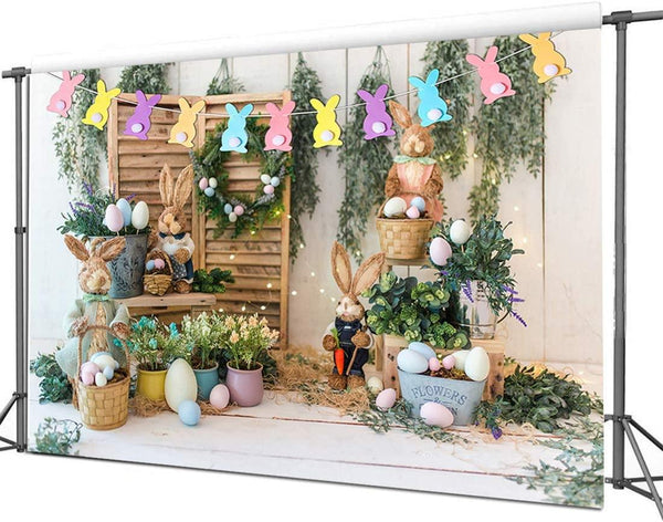 Easter Backdrop Spring Garden Rabbit Decoration Flower Stand Photography Background - Hibrides